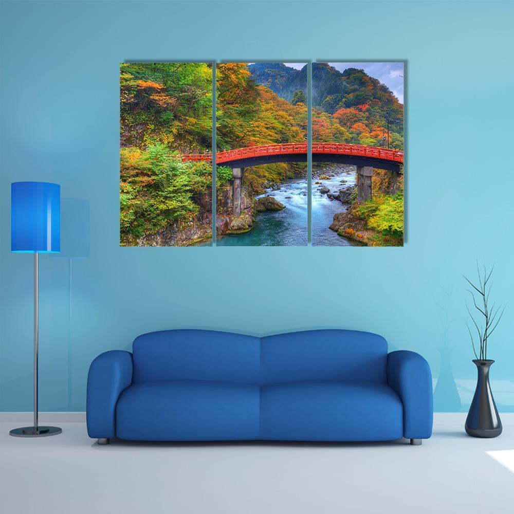 River With Shinkyo Bridge In Nikko Canvas Wall Art-3 Horizontal-Gallery Wrap-37" x 24"-Tiaracle