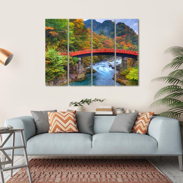 River With Shinkyo Bridge In Nikko Canvas Wall Art-4 Horizontal-Gallery Wrap-34" x 24"-Tiaracle