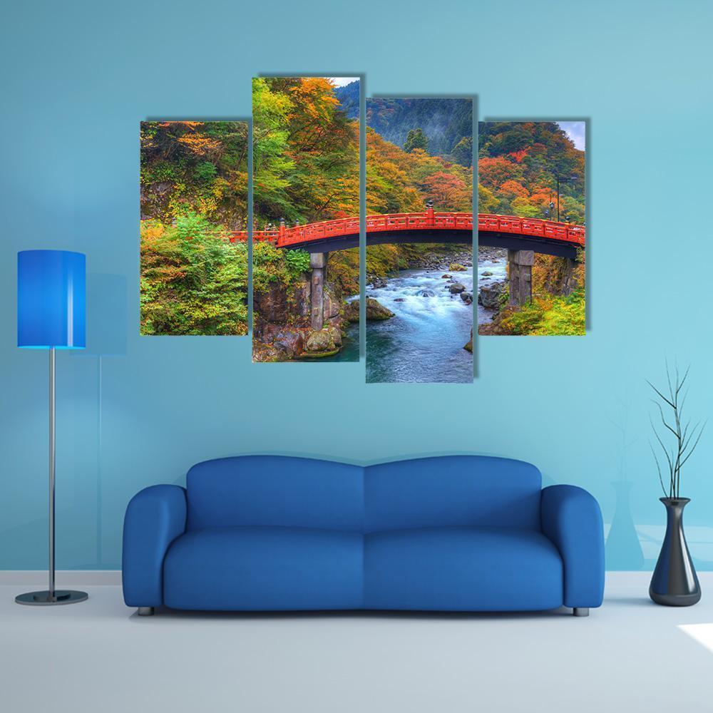 River With Shinkyo Bridge In Nikko Canvas Wall Art-4 Pop-Gallery Wrap-50" x 32"-Tiaracle