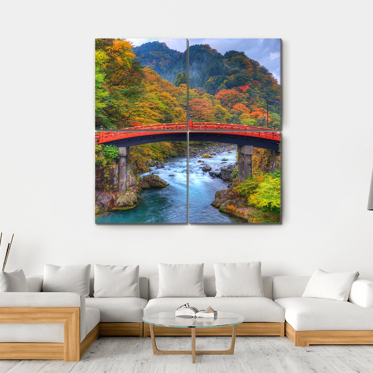 River With Shinkyo Bridge In Nikko Canvas Wall Art-4 Square-Gallery Wrap-17" x 17"-Tiaracle
