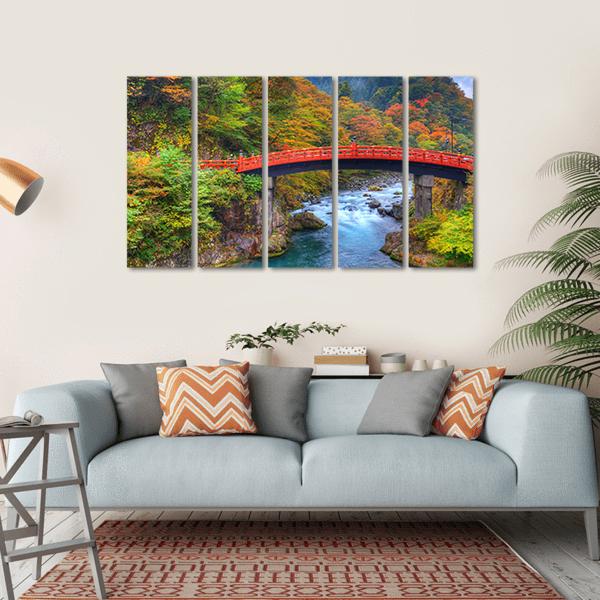 River With Shinkyo Bridge In Nikko Canvas Wall Art-5 Horizontal-Gallery Wrap-22" x 12"-Tiaracle