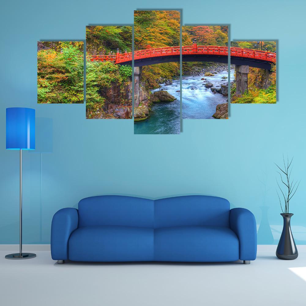 River With Shinkyo Bridge In Nikko Canvas Wall Art-3 Horizontal-Gallery Wrap-37" x 24"-Tiaracle