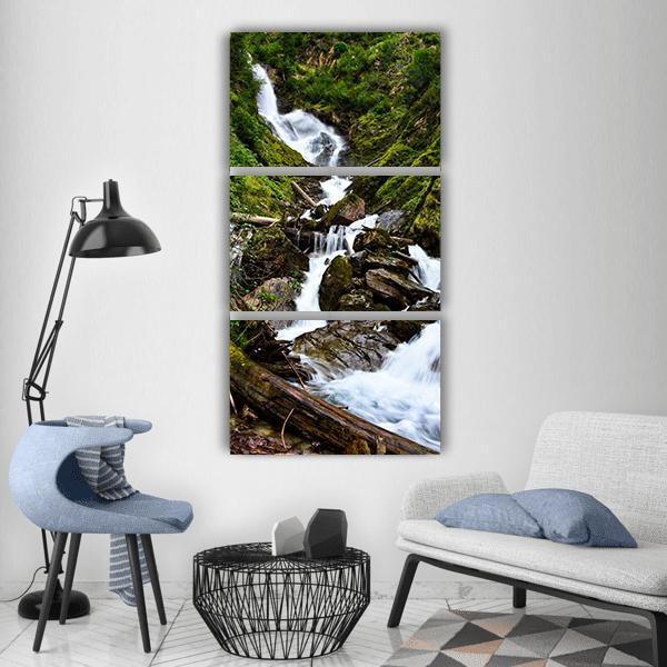 River Wood Trunks With Waterfall Vertical Canvas Wall Art-3 Vertical-Gallery Wrap-12" x 25"-Tiaracle