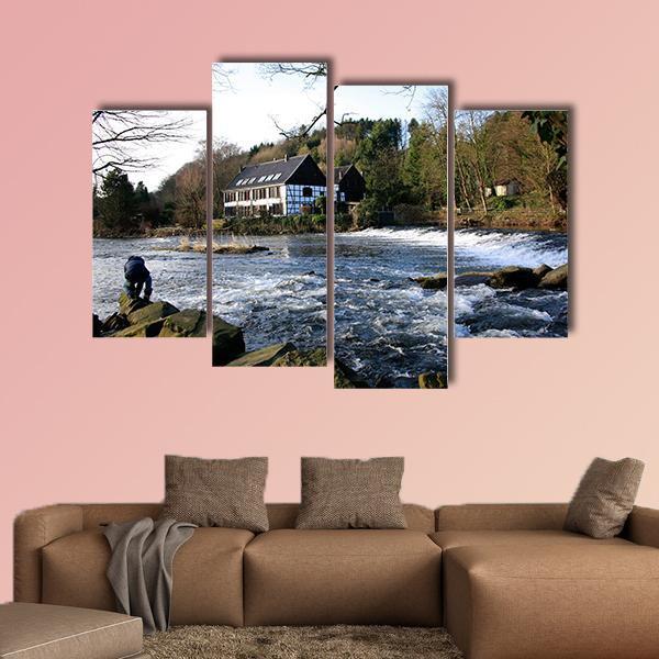 River Wupper In North Rhine Germany Canvas Wall Art-4 Pop-Gallery Wrap-50" x 32"-Tiaracle