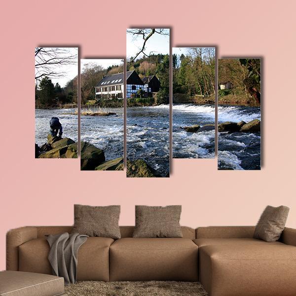 River Wupper In North Rhine Germany Canvas Wall Art-5 Pop-Gallery Wrap-47" x 32"-Tiaracle