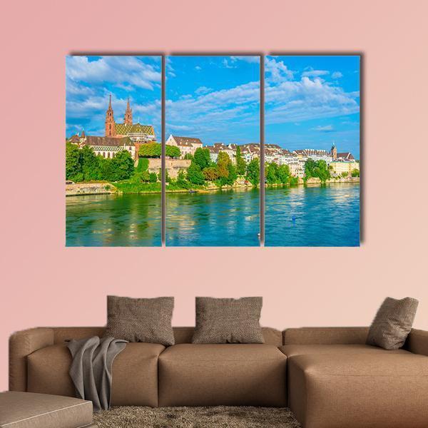 Riverside Of Rhine In Basel Canvas Wall Art-3 Horizontal-Gallery Wrap-25" x 16"-Tiaracle