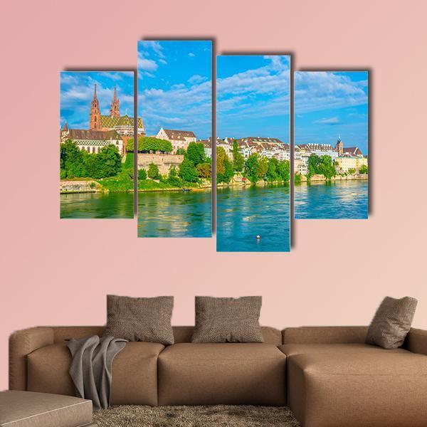 Riverside Of Rhine In Basel Canvas Wall Art-4 Pop-Gallery Wrap-50" x 32"-Tiaracle