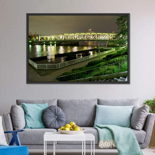 Riverside Promenade In Japan Canvas Wall Art-1 Piece-Floating Frame-24" x 16"-Tiaracle
