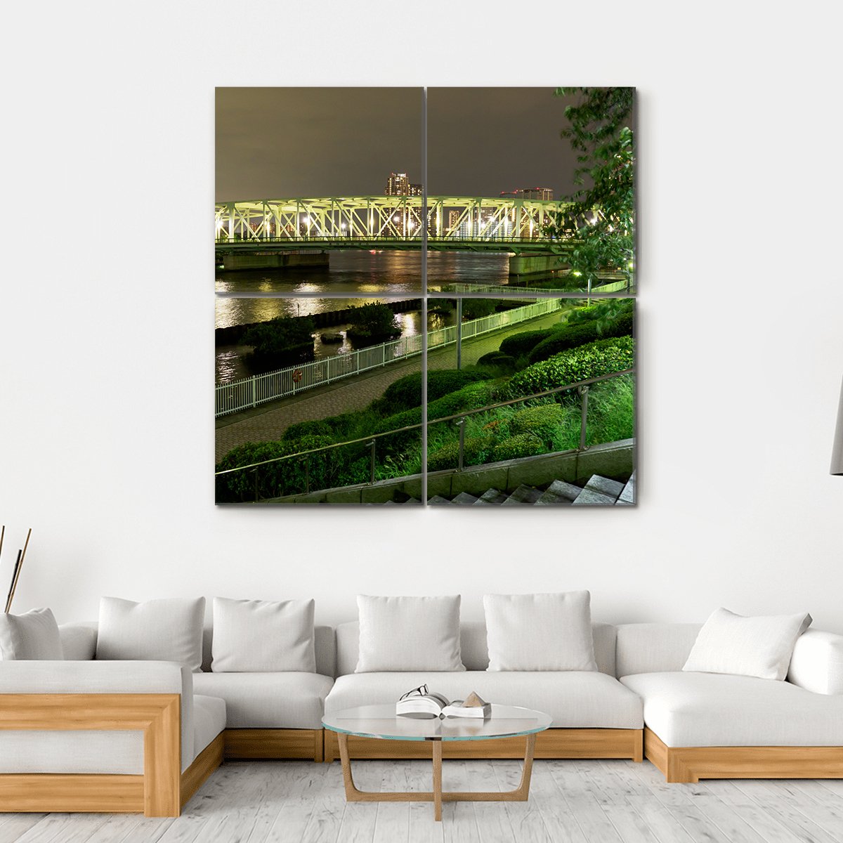 Riverside Promenade In Japan Canvas Wall Art-4 Square-Gallery Wrap-17" x 17"-Tiaracle