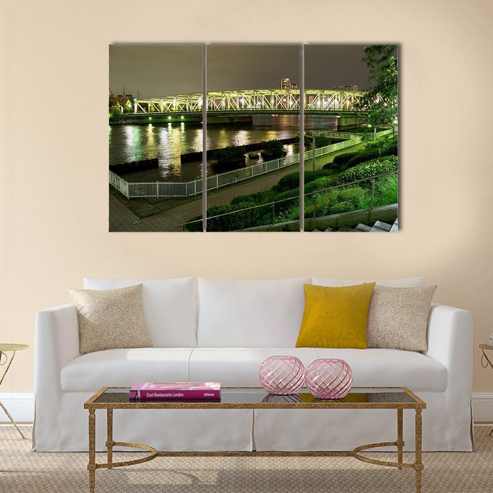 Riverside Promenade In Japan Canvas Wall Art-3 Horizontal-Gallery Wrap-37" x 24"-Tiaracle