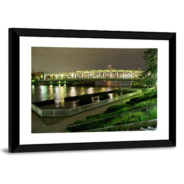 Riverside Promenade In Japan Canvas Wall Art-3 Horizontal-Gallery Wrap-25" x 16"-Tiaracle