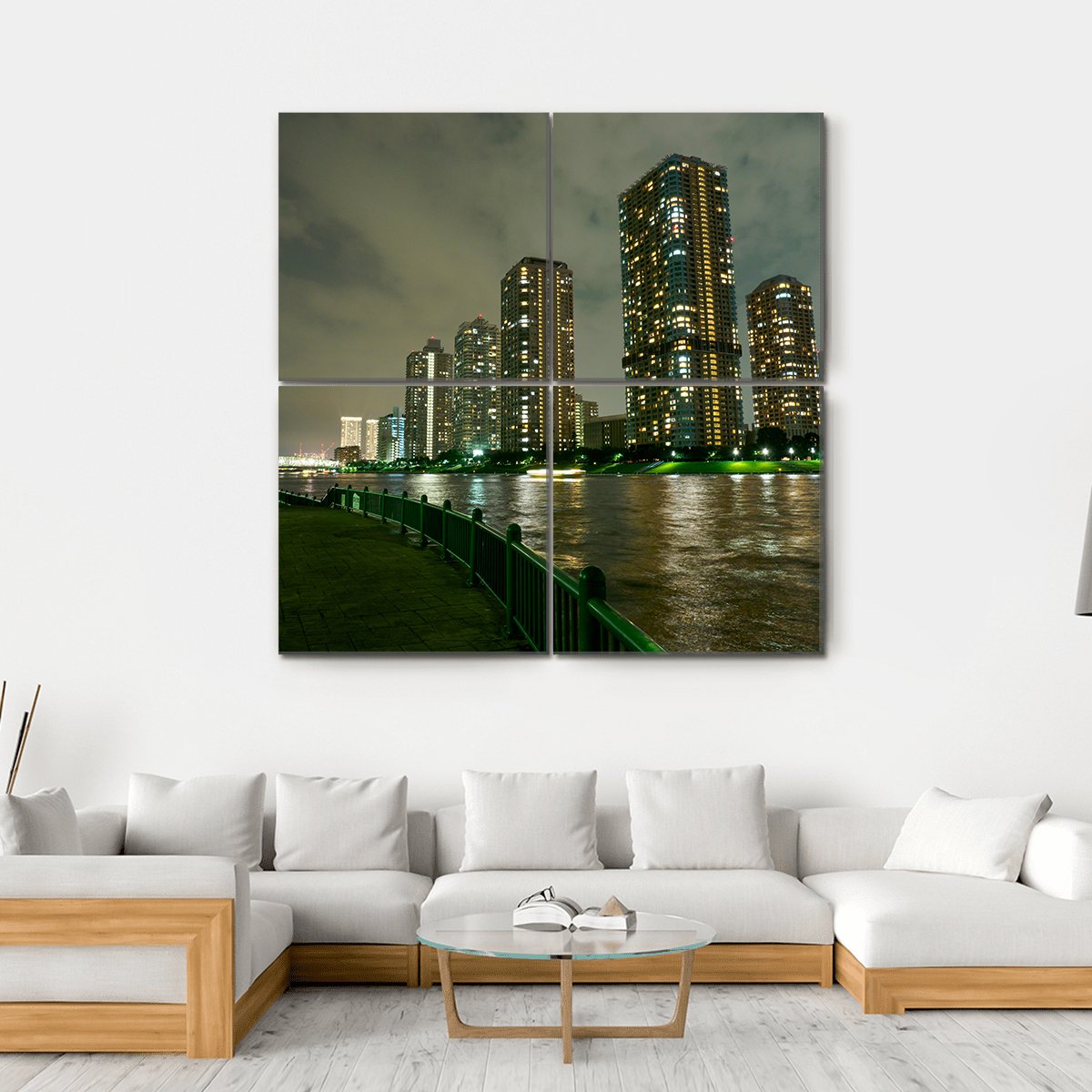 Riverside Promenade Japan Canvas Wall Art-4 Square-Gallery Wrap-17" x 17"-Tiaracle