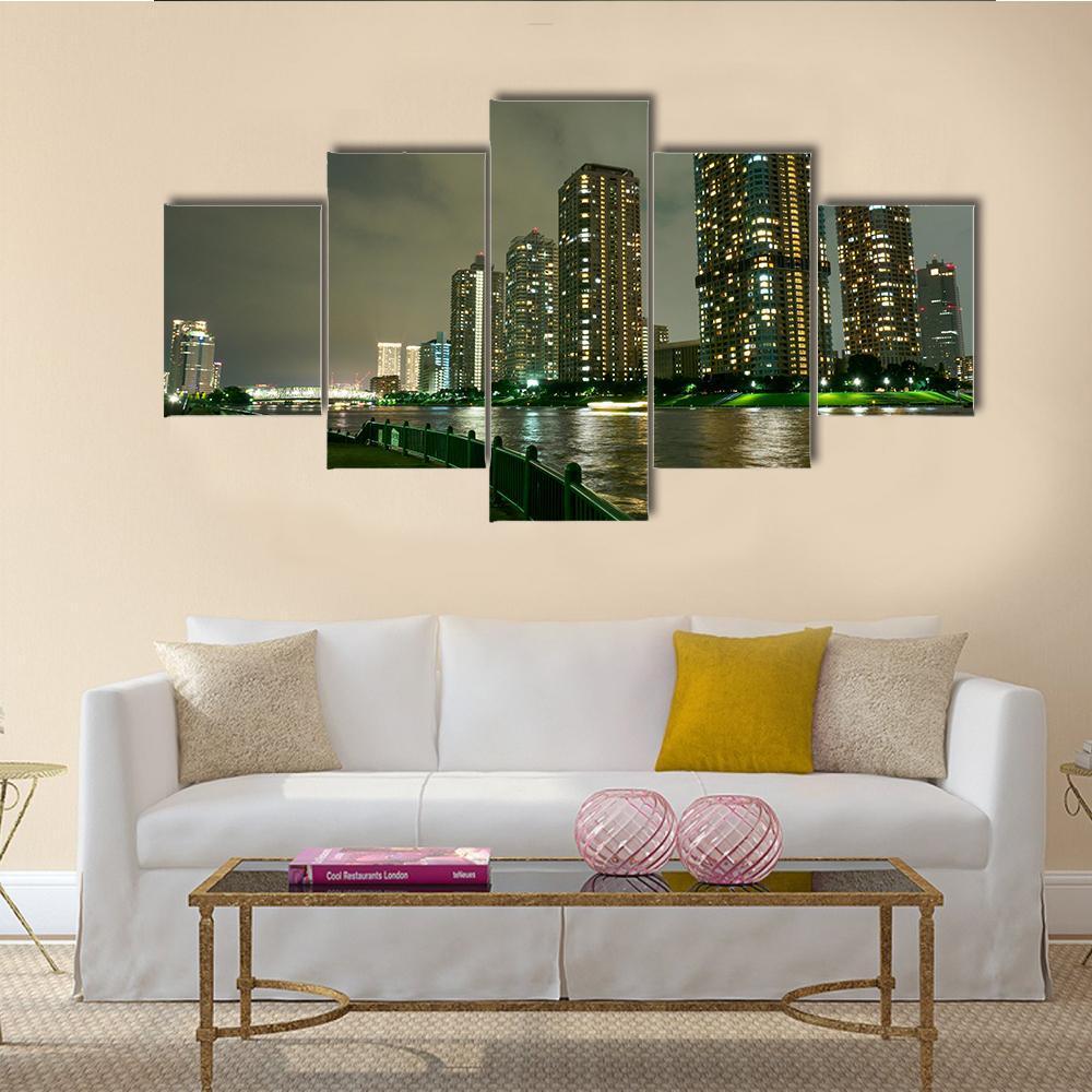 Riverside Promenade Japan Canvas Wall Art-5 Star-Gallery Wrap-62" x 32"-Tiaracle