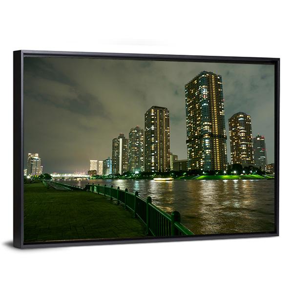 Riverside Promenade Japan Canvas Wall Art-3 Horizontal-Gallery Wrap-25" x 16"-Tiaracle