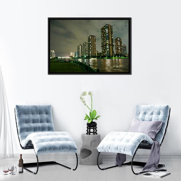 Riverside Promenade Japan Canvas Wall Art-1 Piece-Floating Frame-24" x 16"-Tiaracle