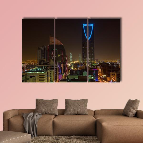 Riyadh At Night Canvas Wall Art-3 Horizontal-Gallery Wrap-37" x 24"-Tiaracle