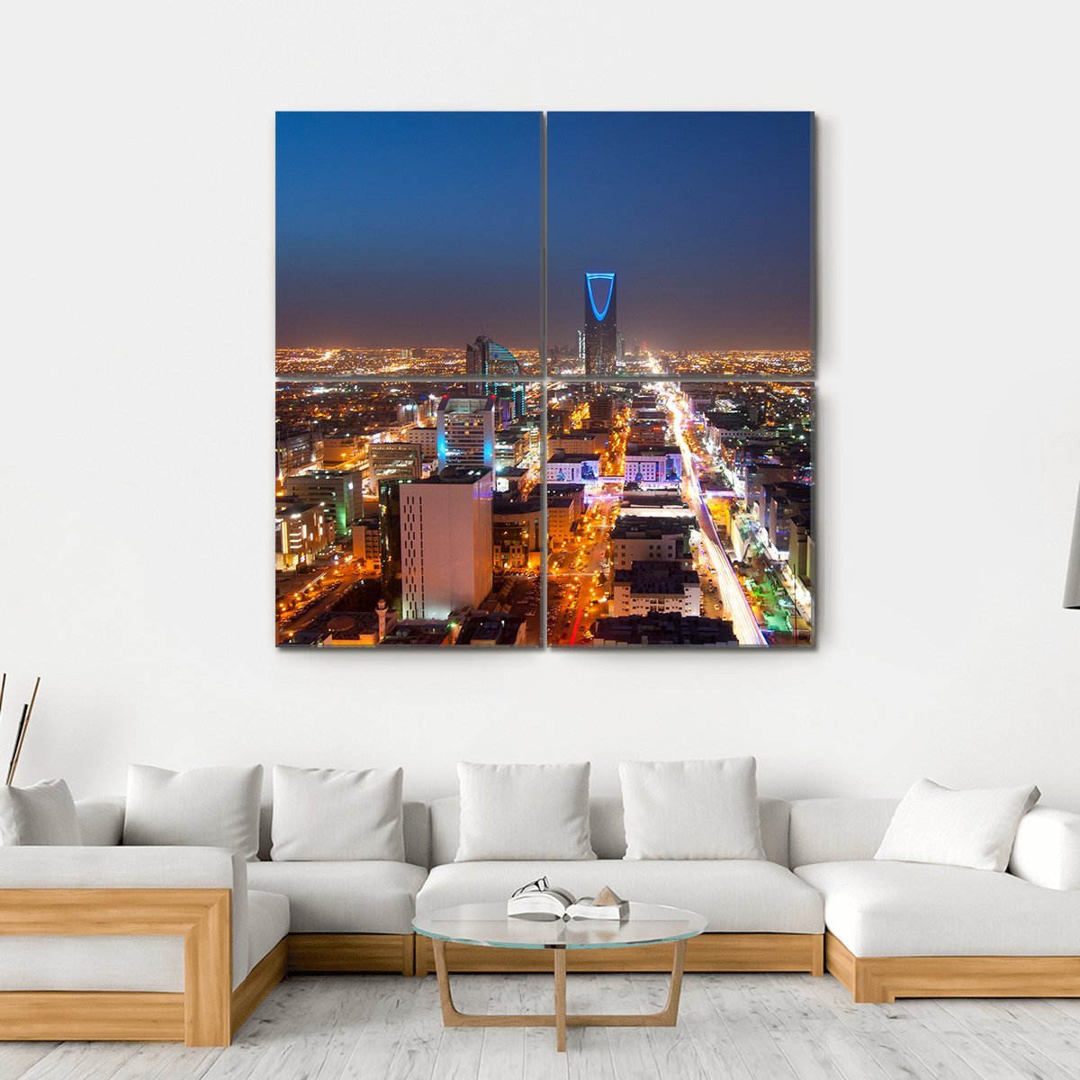 Riyadh Skyline At Night Canvas Wall Art-4 Square-Gallery Wrap-17" x 17"-Tiaracle