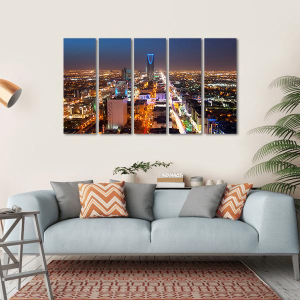 Riyadh Skyline At Night Canvas Wall Art-5 Horizontal-Gallery Wrap-22" x 12"-Tiaracle