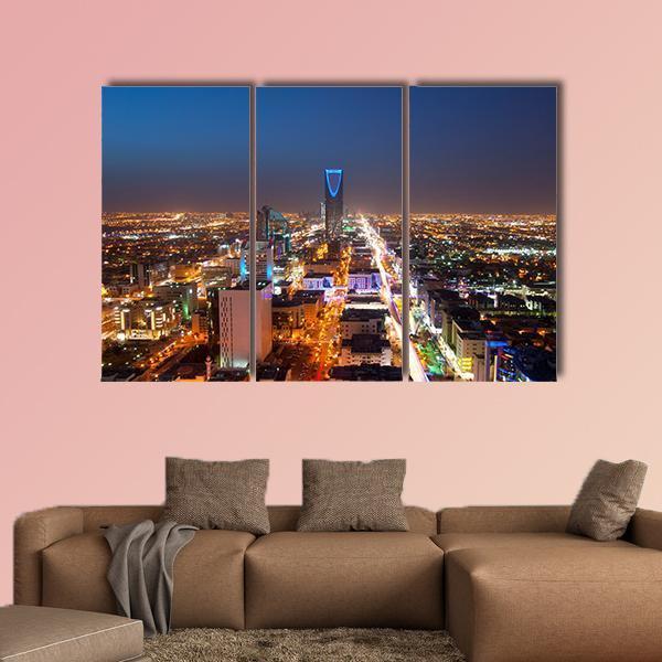 Riyadh Skyline At Night Canvas Wall Art-3 Horizontal-Gallery Wrap-37" x 24"-Tiaracle