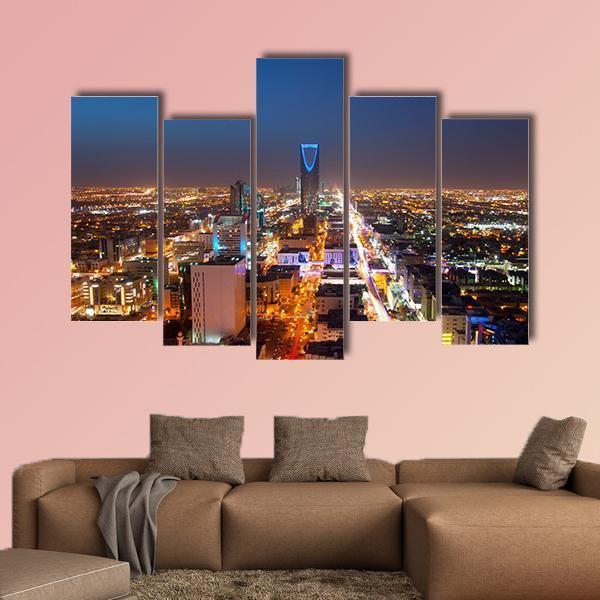 Riyadh Skyline At Night Canvas Wall Art-5 Pop-Gallery Wrap-47" x 32"-Tiaracle