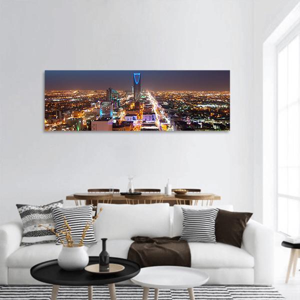 Riyadh Skyline At Night Panoramic Canvas Wall Art-1 Piece-36" x 12"-Tiaracle