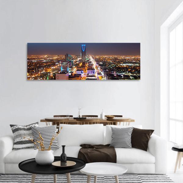 Riyadh Skyline At Night Panoramic Canvas Wall Art-3 Piece-25" x 08"-Tiaracle