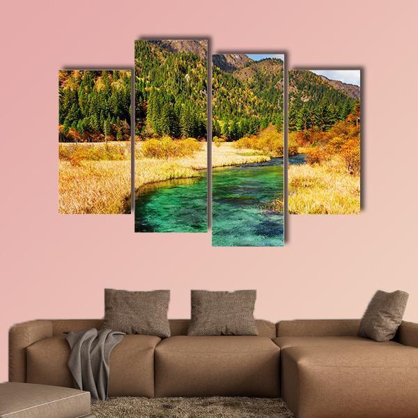 Rize Valley In Jiuzhaigou China Canvas Wall Art-4 Pop-Gallery Wrap-50" x 32"-Tiaracle