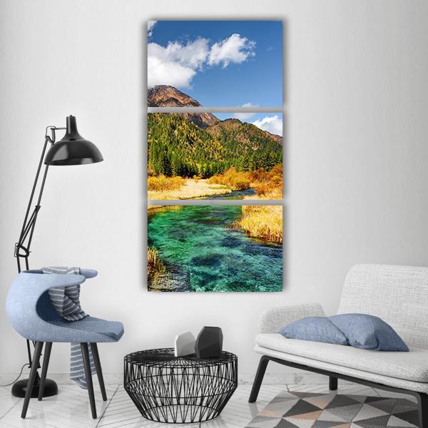 Rize Valley In Jiuzhaigou China Vertical Canvas Wall Art-3 Vertical-Gallery Wrap-12" x 25"-Tiaracle