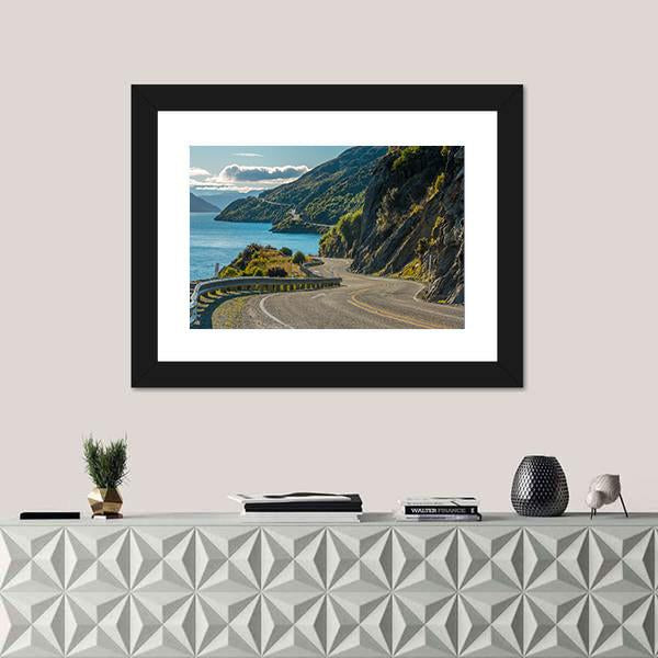 Road Along Lake Wakatipu In Queenstown Canvas Wall Art-1 Piece-Framed Print-20" x 16"-Tiaracle