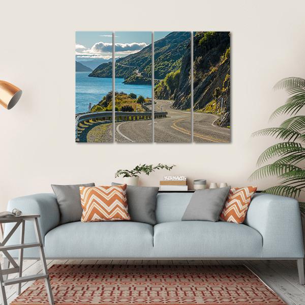 Road Along Lake Wakatipu In Queenstown Canvas Wall Art-4 Horizontal-Gallery Wrap-34" x 24"-Tiaracle