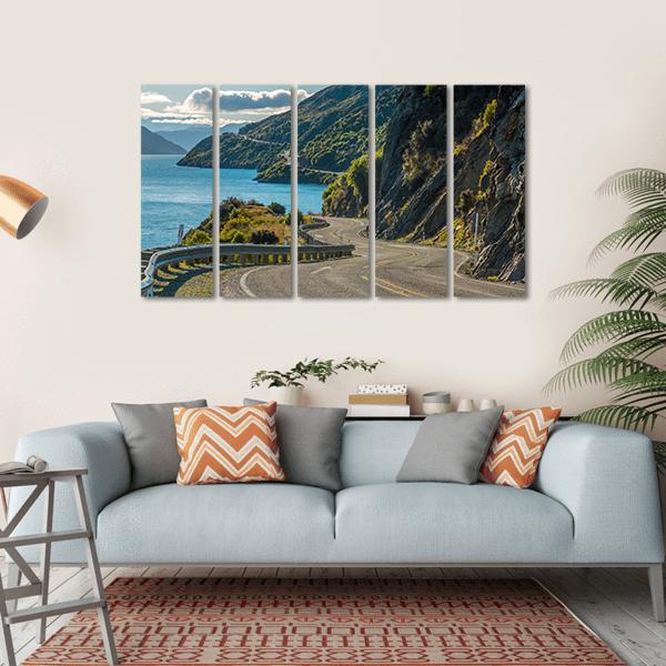 Road Along Lake Wakatipu In Queenstown Canvas Wall Art-4 Square-Gallery Wrap-17" x 17"-Tiaracle