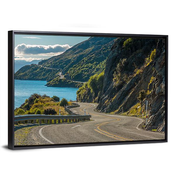 Road Along Lake Wakatipu In Queenstown Canvas Wall Art-3 Horizontal-Gallery Wrap-25" x 16"-Tiaracle