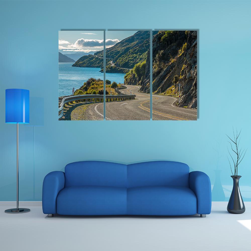Road Along Lake Wakatipu In Queenstown Canvas Wall Art-3 Horizontal-Gallery Wrap-37" x 24"-Tiaracle
