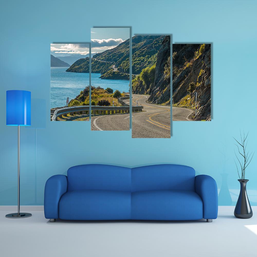 Road Along Lake Wakatipu In Queenstown Canvas Wall Art-4 Pop-Gallery Wrap-50" x 32"-Tiaracle