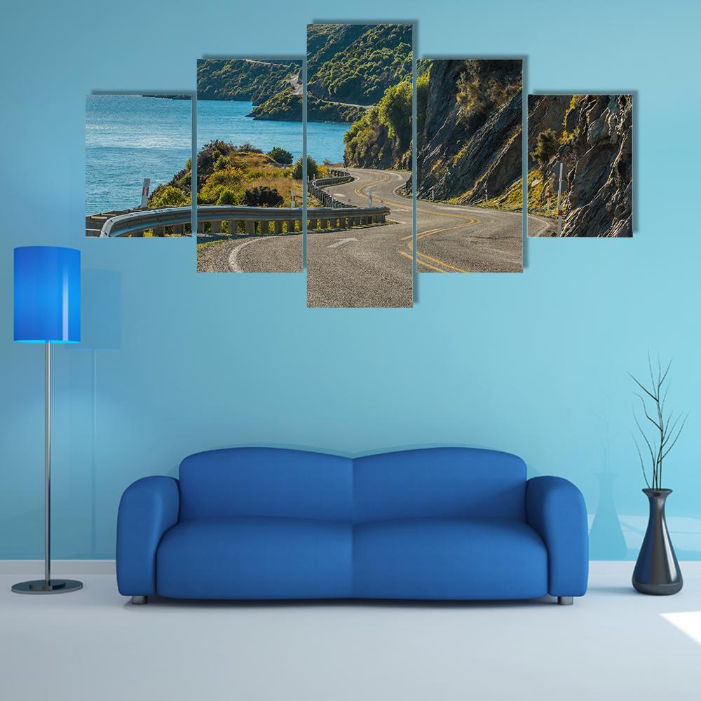 Road Along Lake Wakatipu In Queenstown Canvas Wall Art-5 Star-Gallery Wrap-62" x 32"-Tiaracle