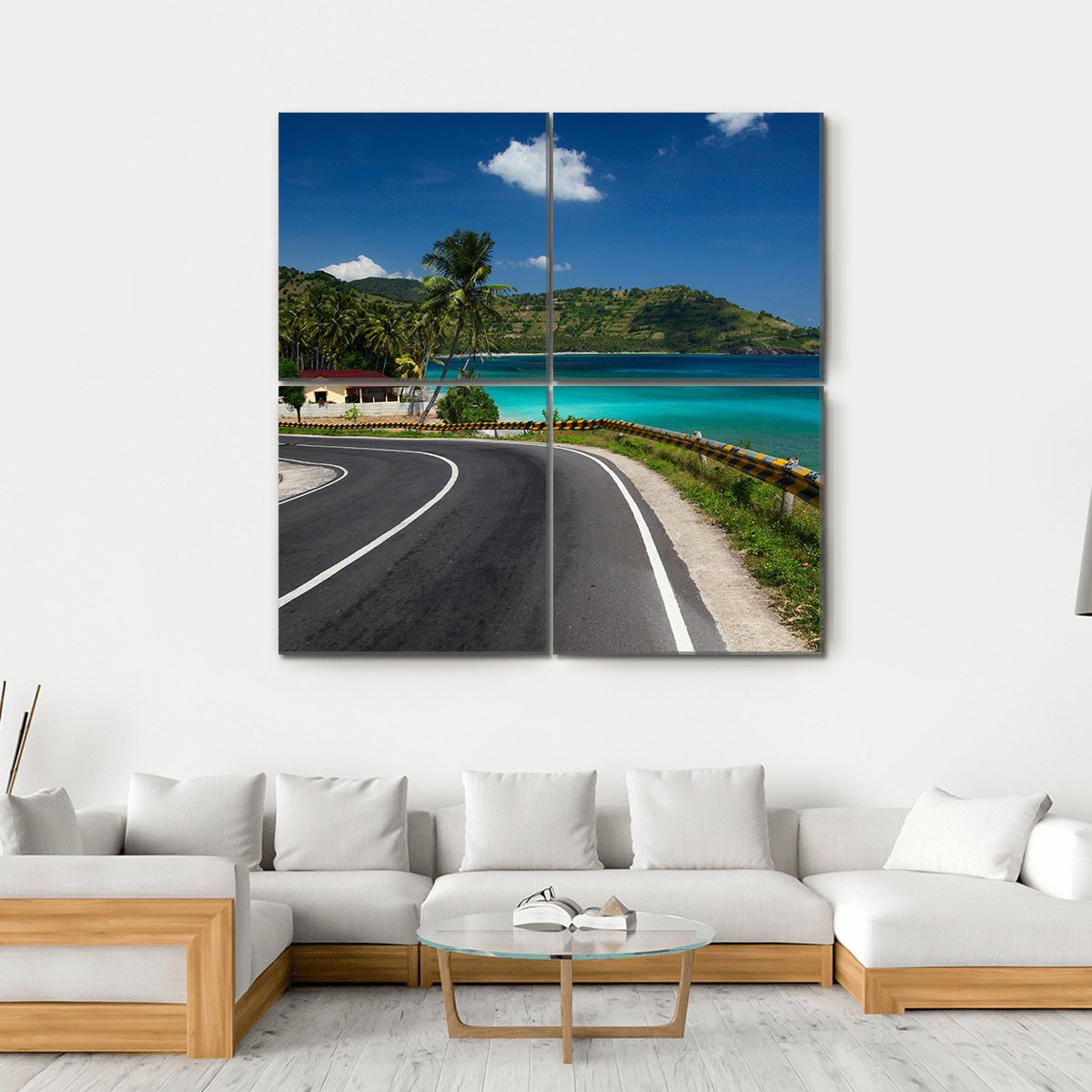 Road Along Tropical Coastline Canvas Wall Art-4 Square-Gallery Wrap-17" x 17"-Tiaracle