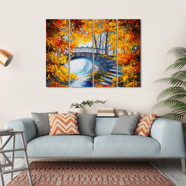 Road And Bridge In Autumn Forest Canvas Wall Art-4 Horizontal-Gallery Wrap-34" x 24"-Tiaracle