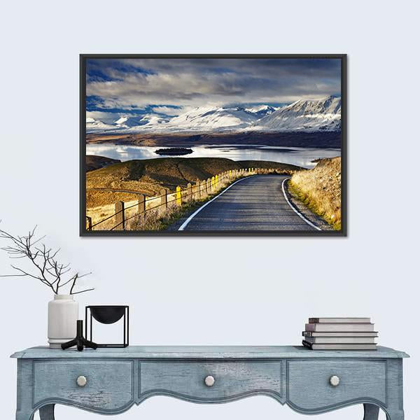 Road And Lake Tekapo Canvas Wall Art-1 Piece-Floating Frame-24" x 16"-Tiaracle