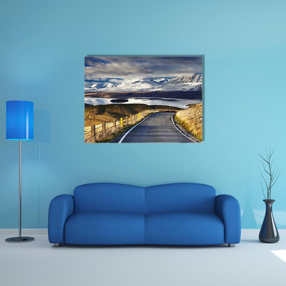 Road And Lake Tekapo Canvas Wall Art-4 Horizontal-Gallery Wrap-34" x 24"-Tiaracle