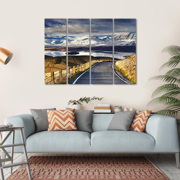 Road And Lake Tekapo Canvas Wall Art-4 Horizontal-Gallery Wrap-34" x 24"-Tiaracle