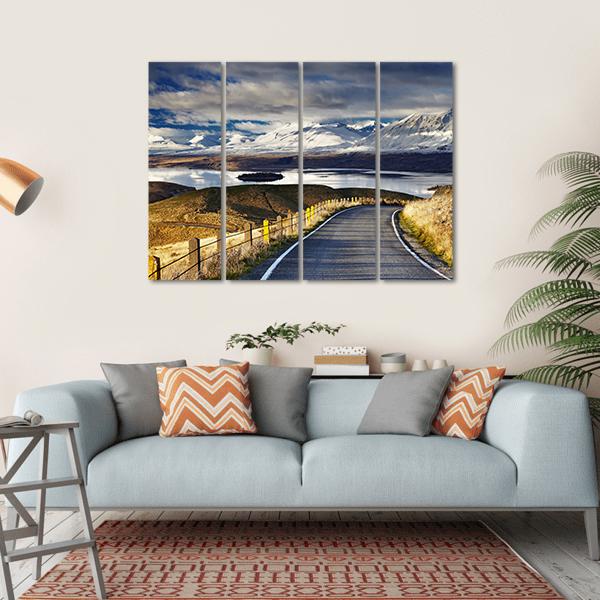 Road And Lake Tekapo Canvas Wall Art-4 Horizontal-Gallery Wrap-34" x 24"-Tiaracle