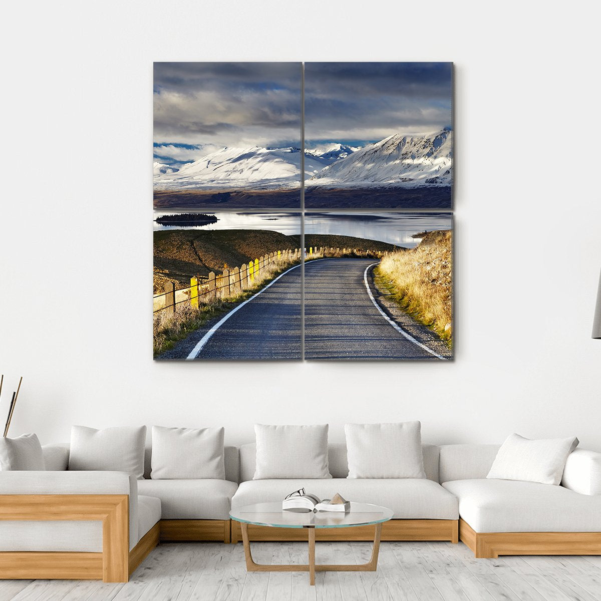 Road And Lake Tekapo Canvas Wall Art-4 Square-Gallery Wrap-17" x 17"-Tiaracle