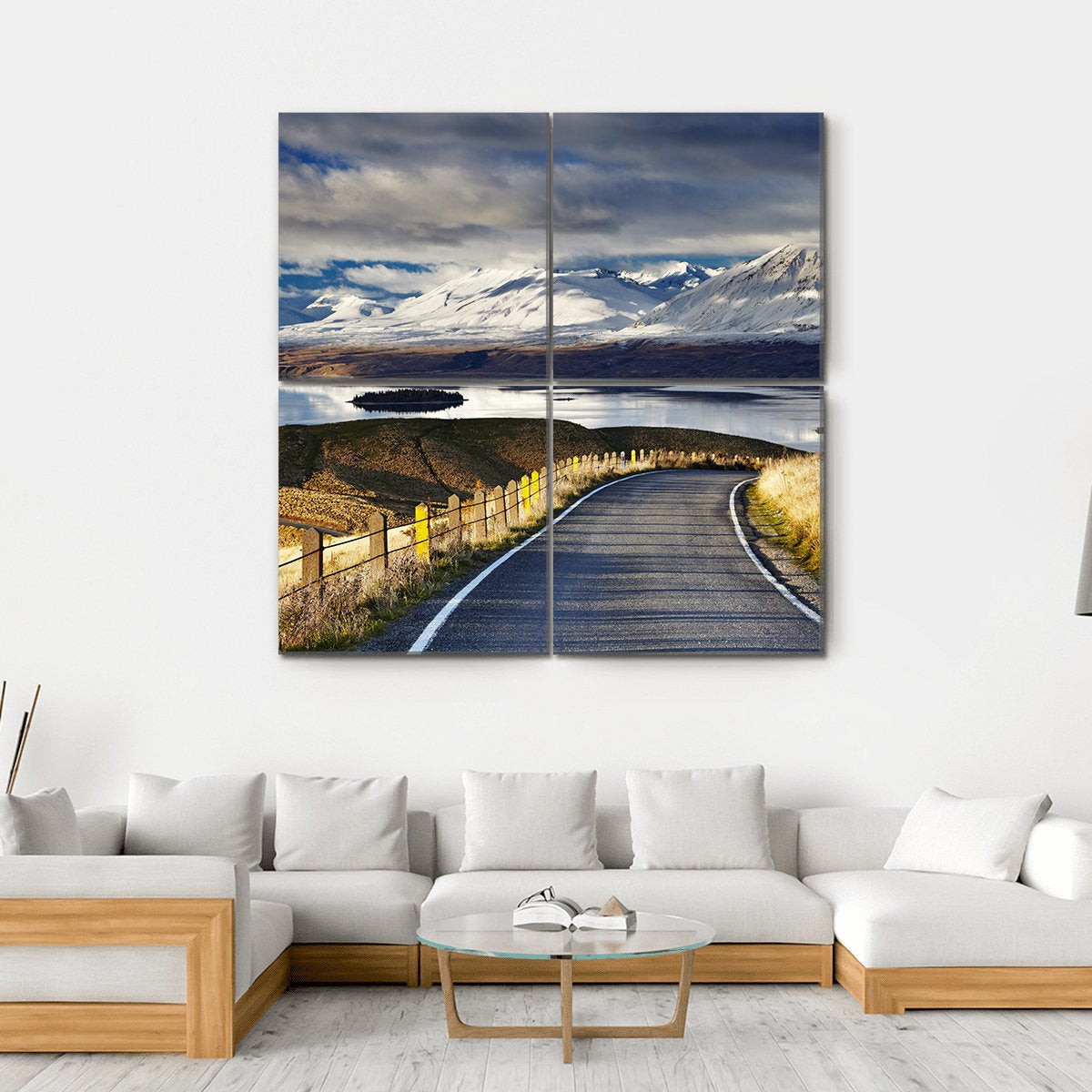 Road And Lake Tekapo Canvas Wall Art-4 Square-Gallery Wrap-17" x 17"-Tiaracle