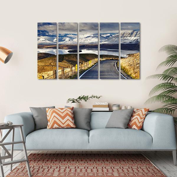 Road And Lake Tekapo Canvas Wall Art-5 Horizontal-Gallery Wrap-22" x 12"-Tiaracle