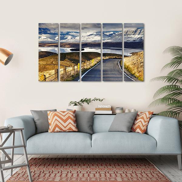 Road And Lake Tekapo Canvas Wall Art-5 Horizontal-Gallery Wrap-22" x 12"-Tiaracle