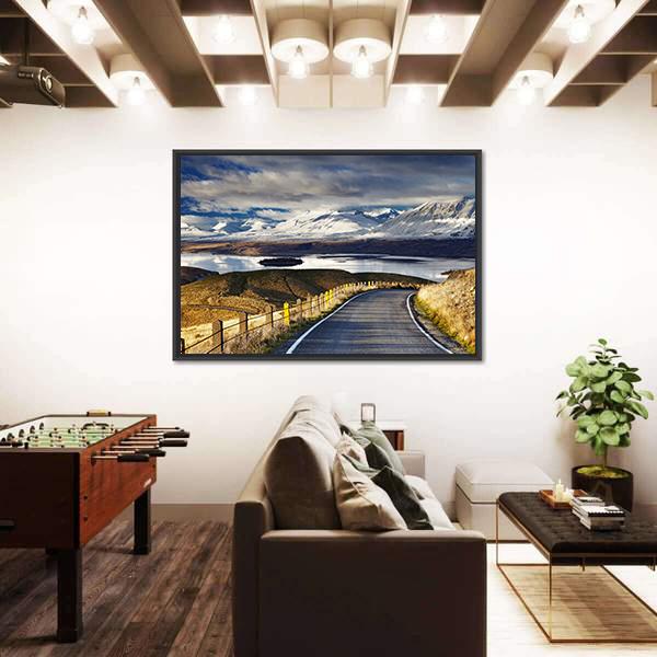 Road And Lake Tekapo Canvas Wall Art-3 Horizontal-Gallery Wrap-25" x 16"-Tiaracle