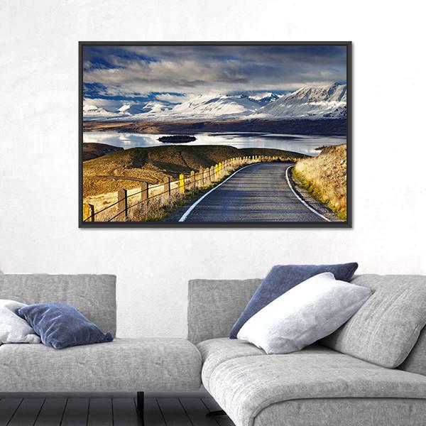 Road And Lake Tekapo Canvas Wall Art-3 Horizontal-Gallery Wrap-25" x 16"-Tiaracle
