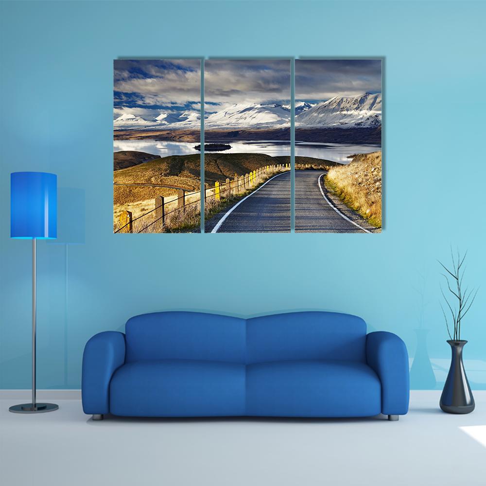 Road And Lake Tekapo Canvas Wall Art-3 Horizontal-Gallery Wrap-37" x 24"-Tiaracle