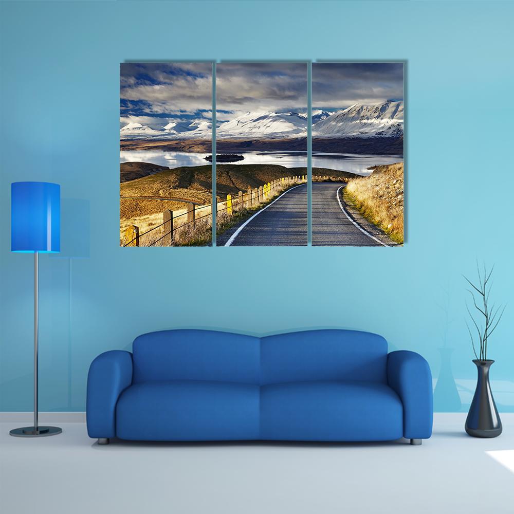 Road And Lake Tekapo Canvas Wall Art-3 Horizontal-Gallery Wrap-37" x 24"-Tiaracle