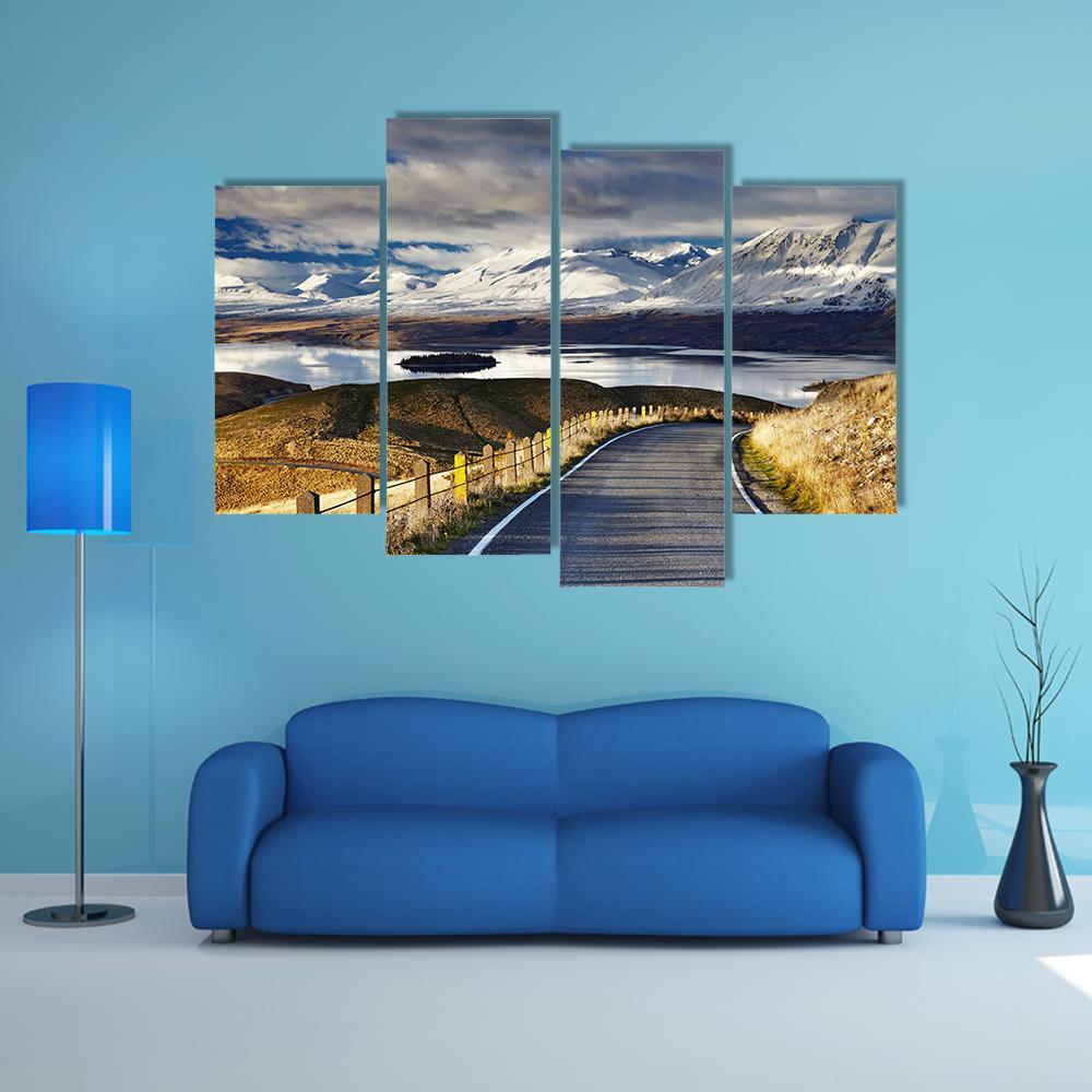 Road And Lake Tekapo Canvas Wall Art-4 Pop-Gallery Wrap-50" x 32"-Tiaracle